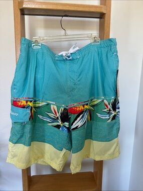 🆕 RS Surf Men's Teal & Yellow Floral Swim Trunks